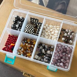 Various collection of beads for jewelry making.